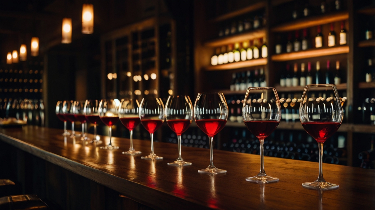 A row of wine glasses
