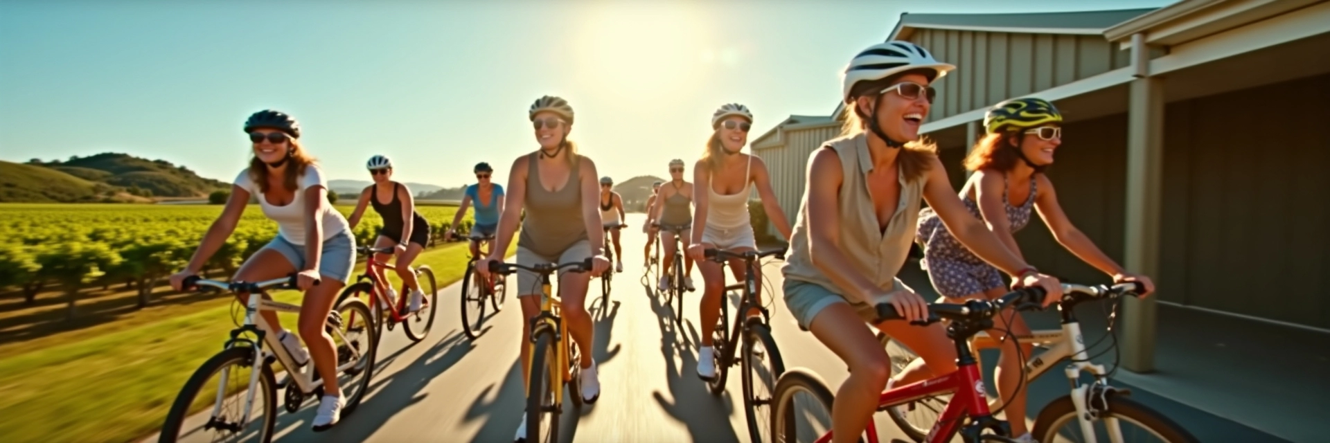 group-riding-outside-winery
