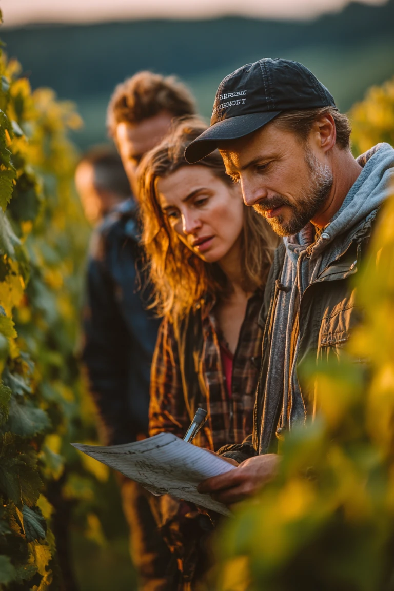 group searching in vineyard Treasure Hunt group searching for clues