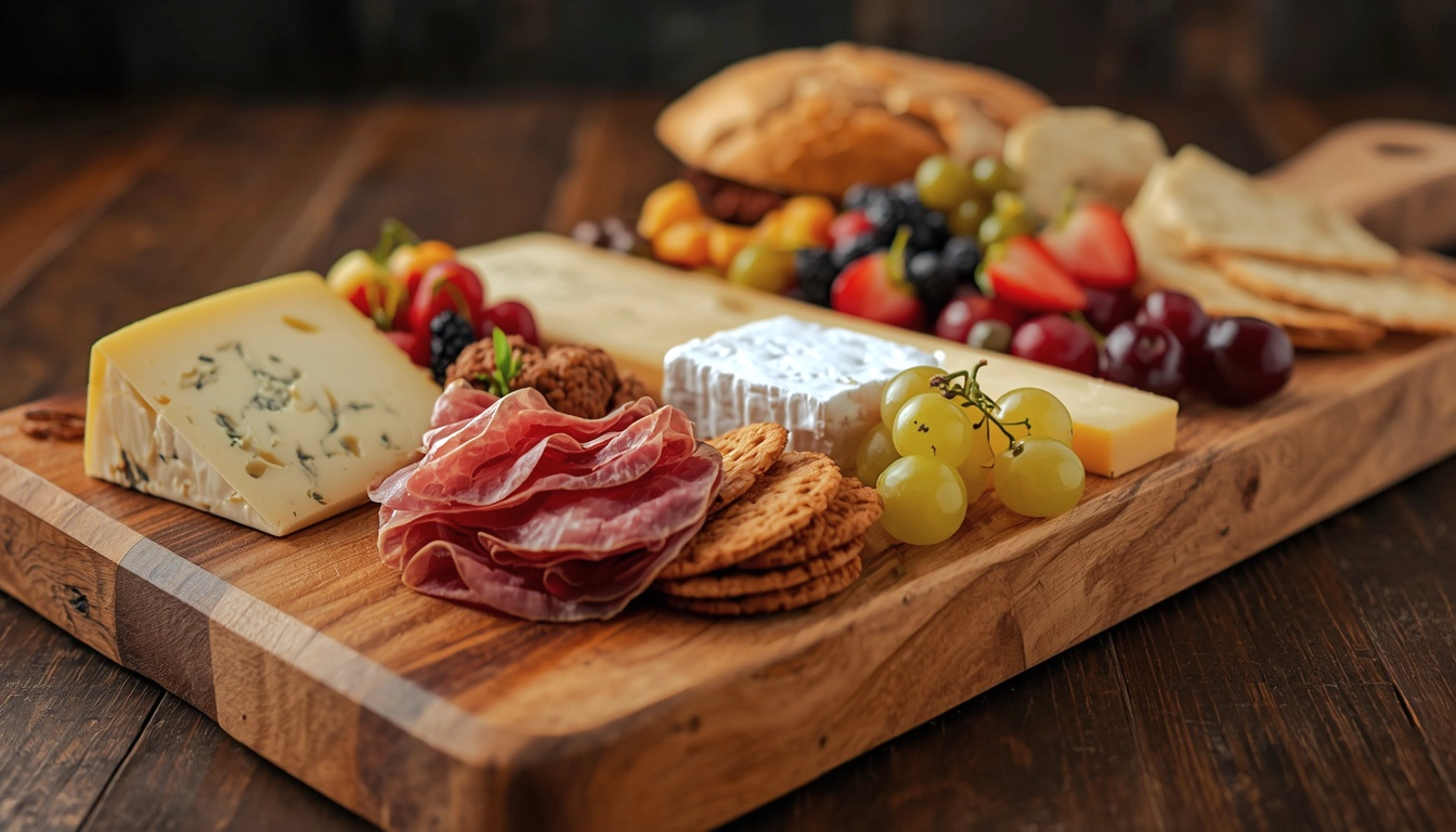 A cheese board similar to what you may find at a winery.