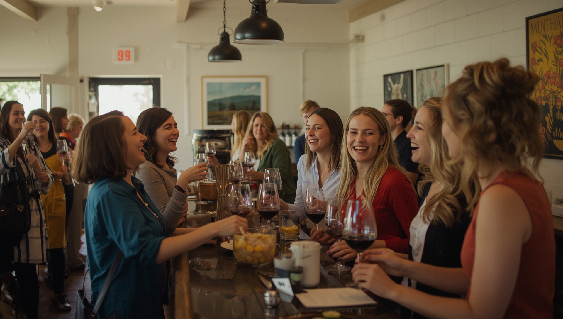 Group wine tasting in a winery.