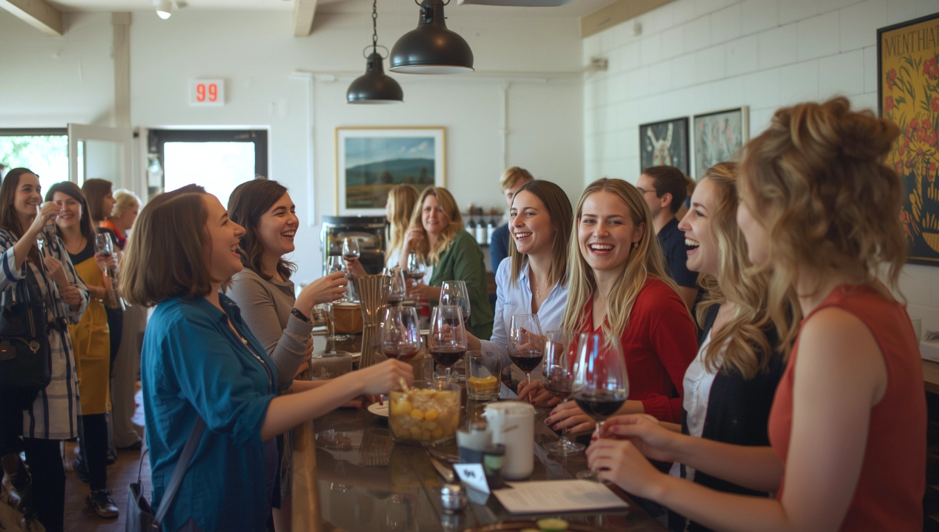 A group tasting wine at a local winery.