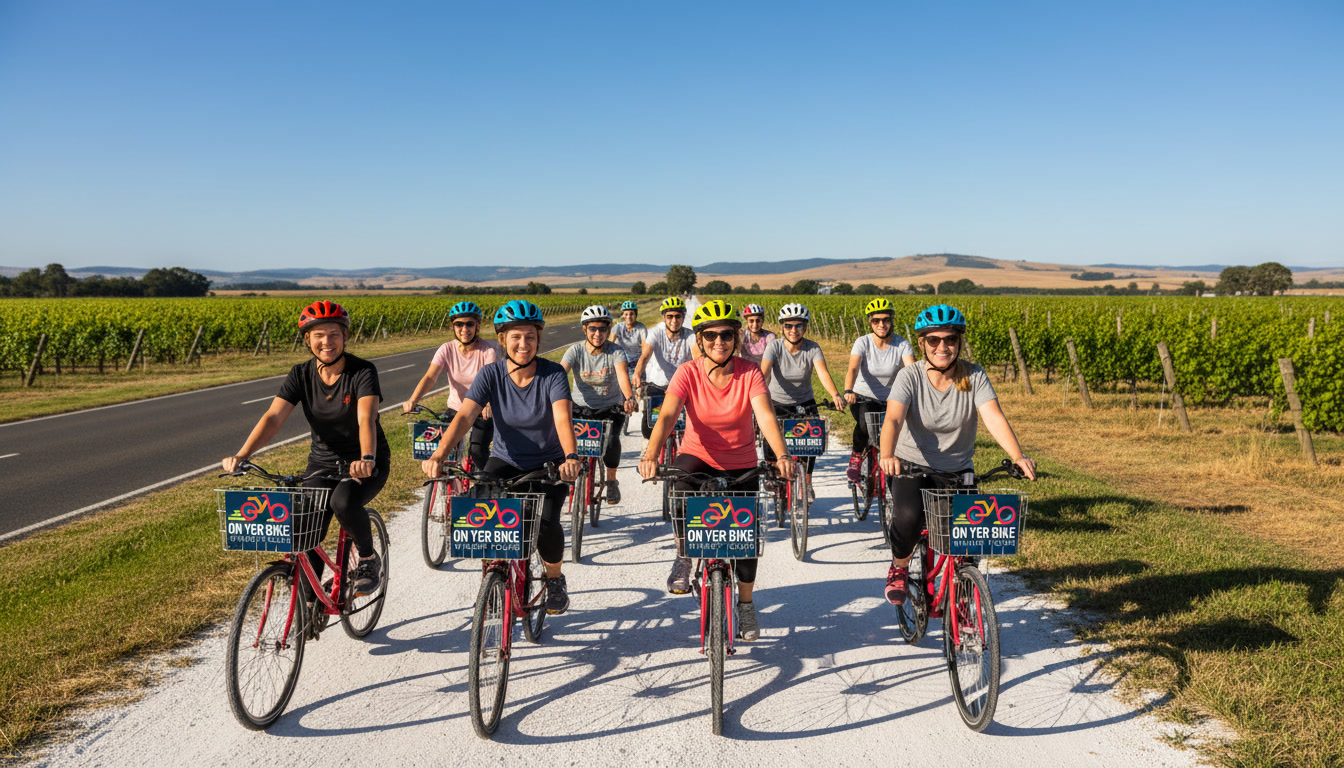 ladies on an easy bike ride in wine country.