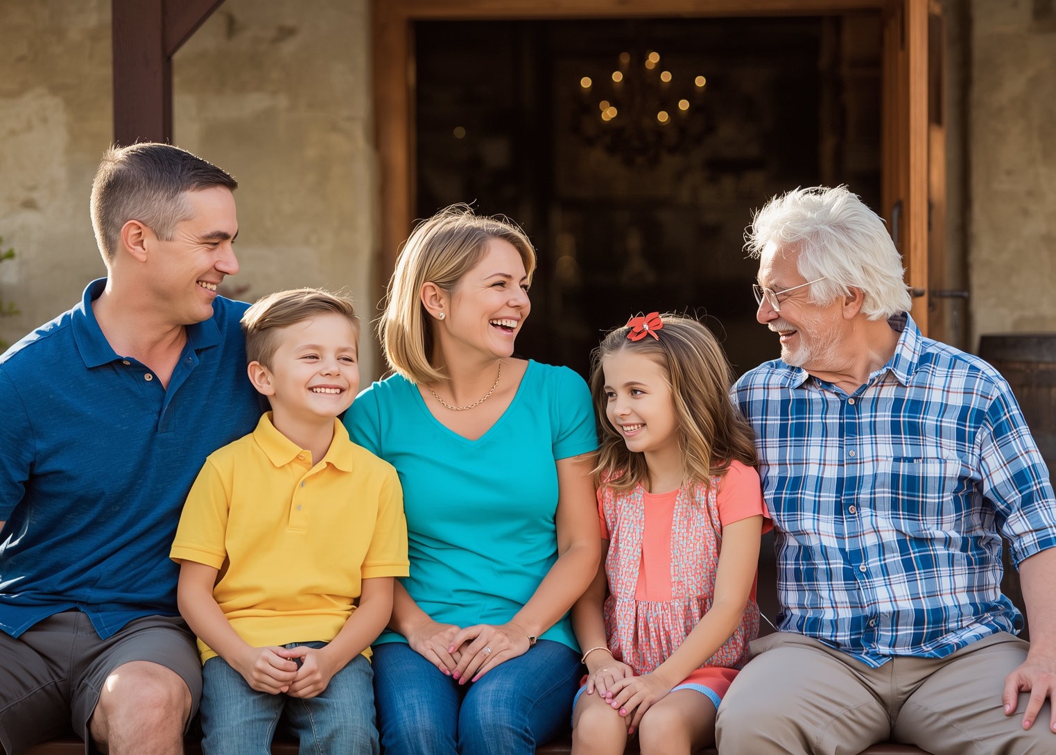 family outside winery