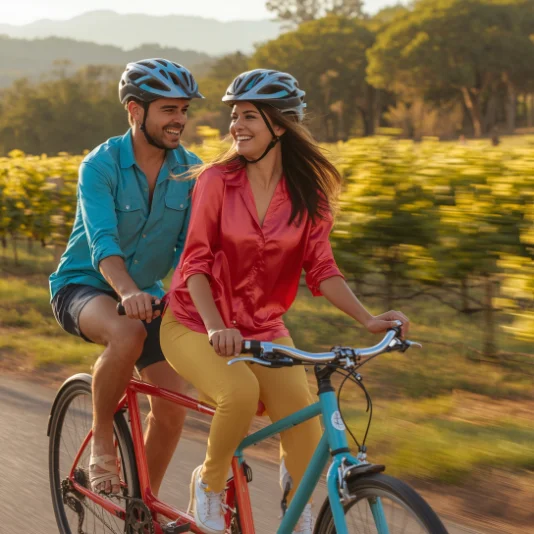 Couple riding tandem